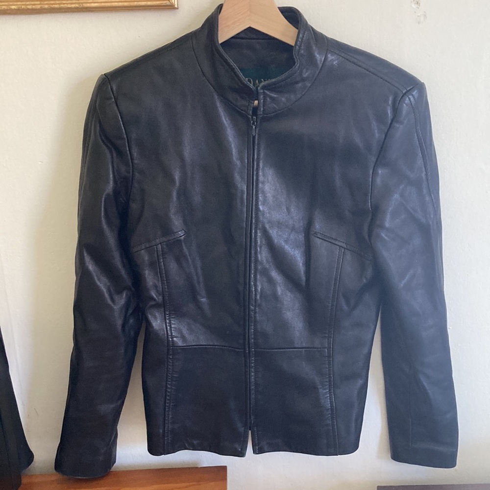 slim fit black leather jacket